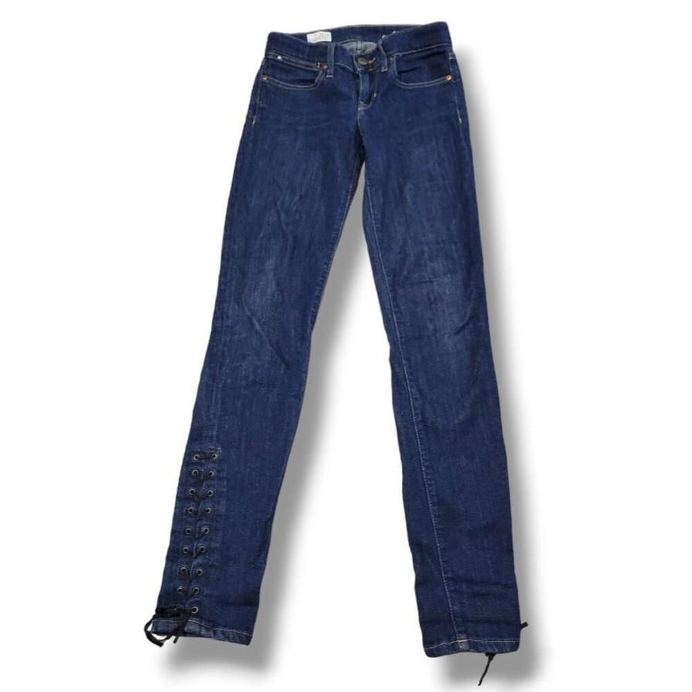 GAP Jeans Size 25 /0 W27"xL31" Gap 1969 Legging Jean Lace Up At Ankle Blue Denim